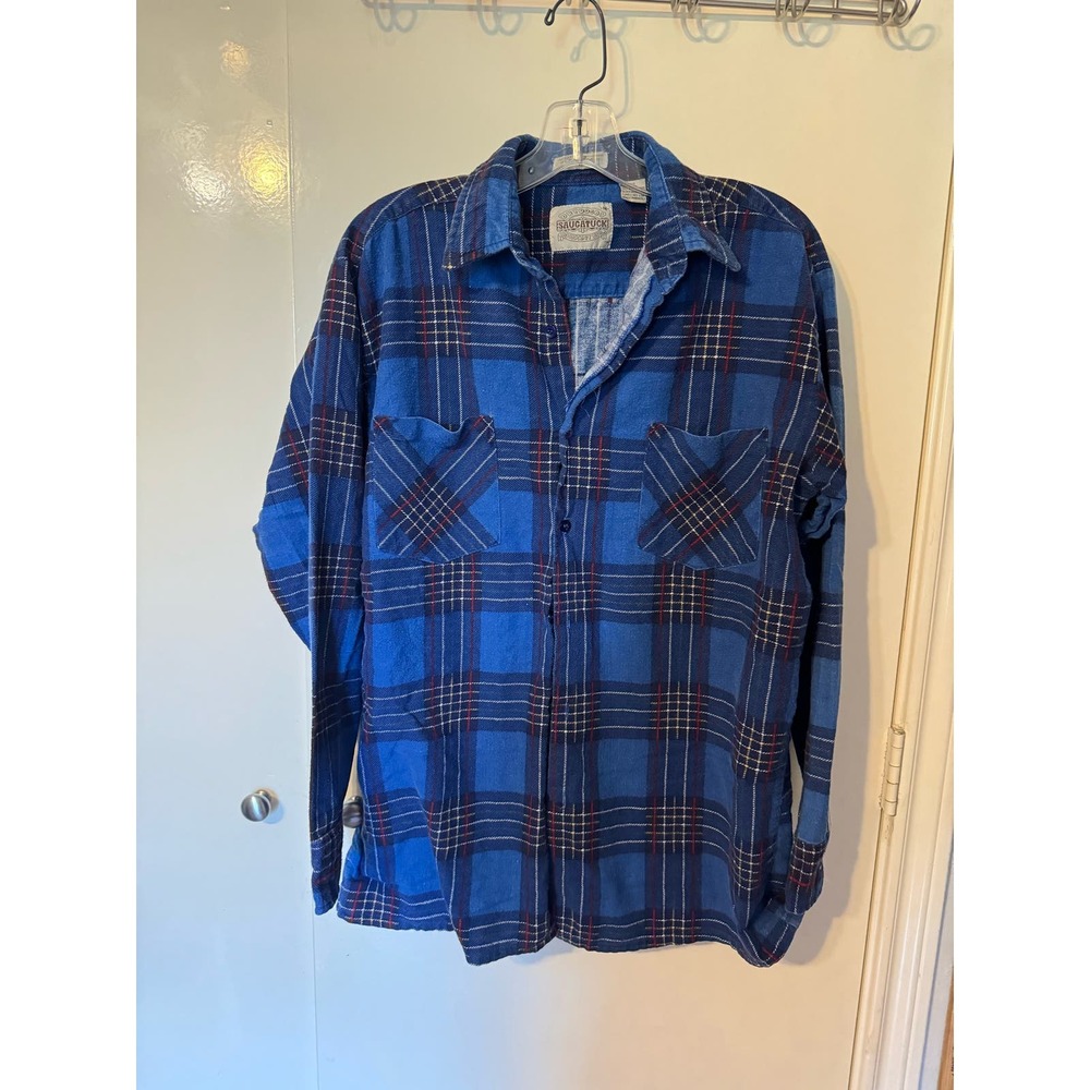 Saugatuck Dry Goods Vintage 80s Flannel Blue Plaid Medium